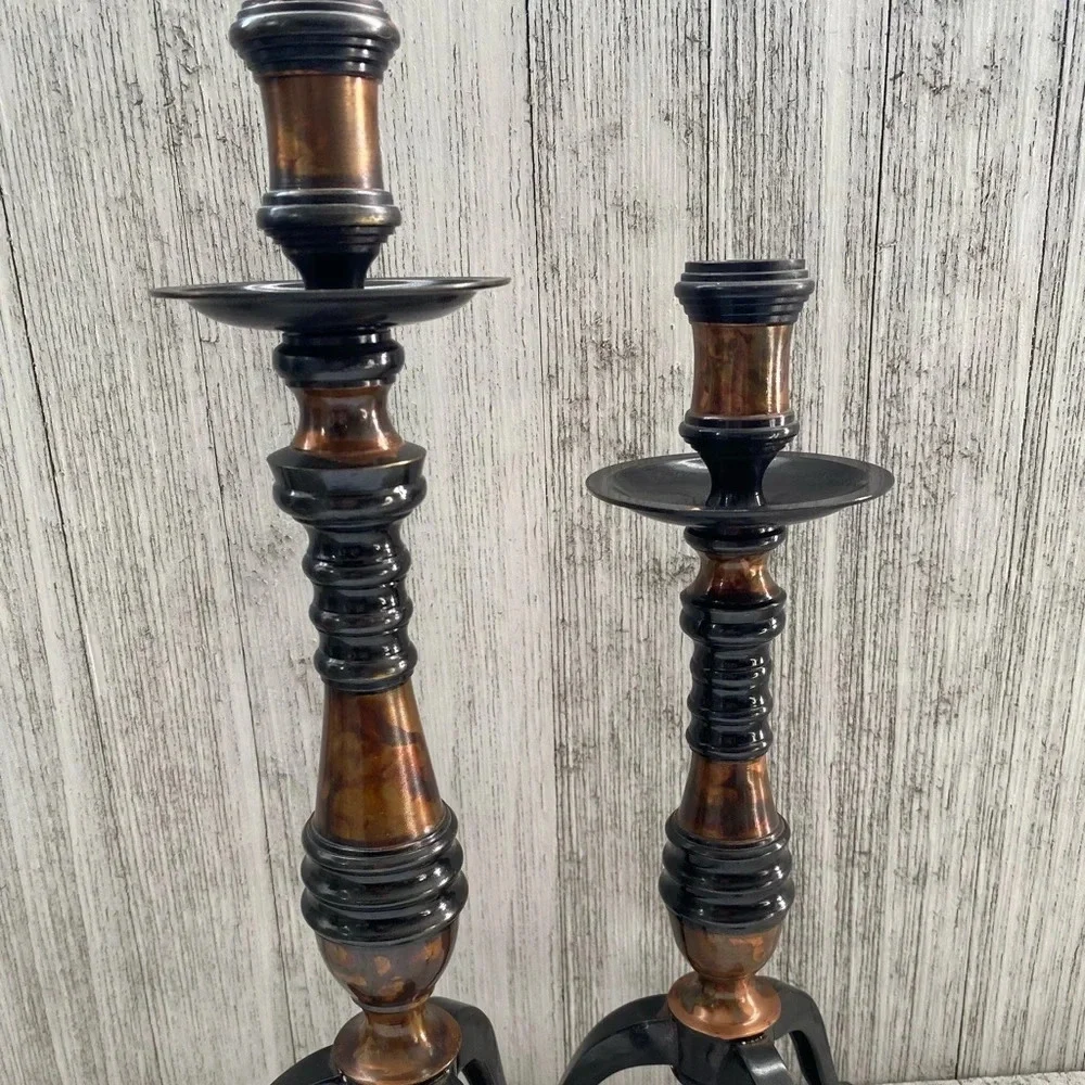 Pair of 2 large metal candle Holders